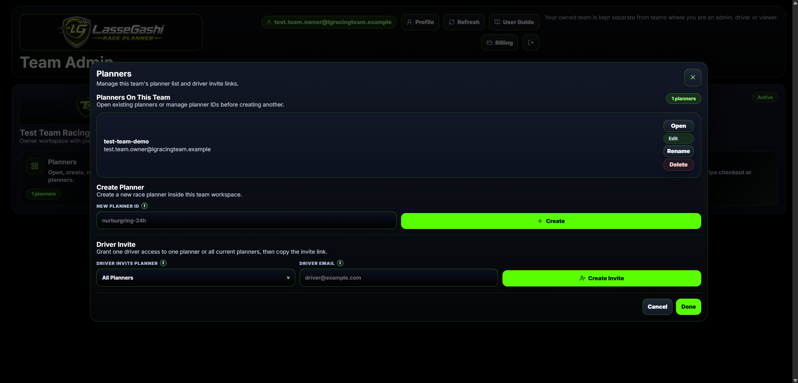Planner administration screenshot